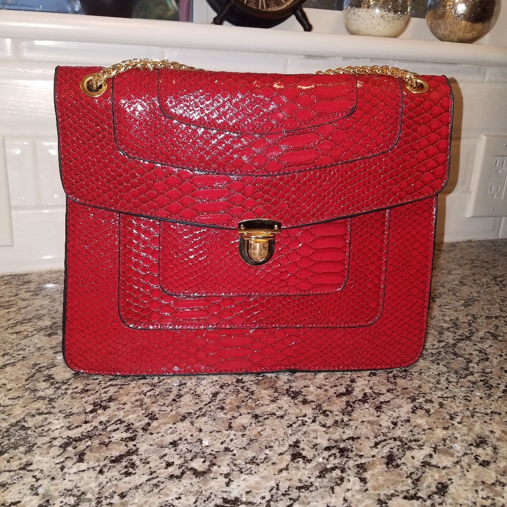 Red and Gold Alligator Crossbody Purse